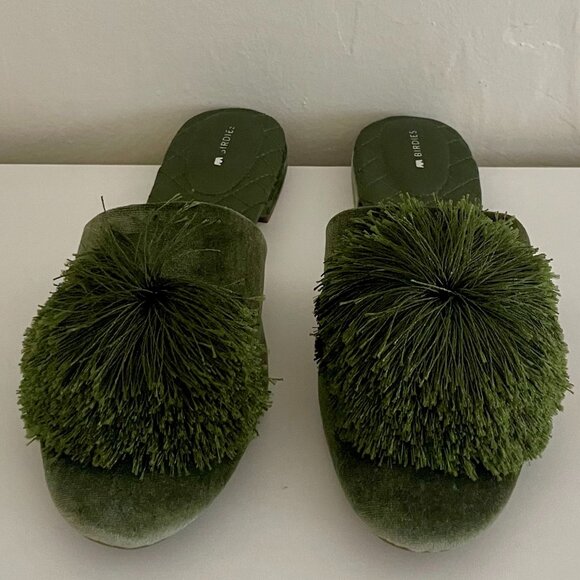 Birdies The Songbird Mule Pom Pom Olive/Green Velvet Mules, New Without Tags - Picture 6 of 6